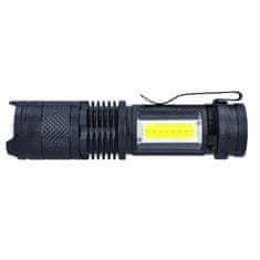 Solight LED nabíjacie vreckové svietidlo so zoomom, 100lm + 70lm, Li-Ion, USB, čierna