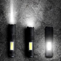 Solight LED nabíjacie vreckové svietidlo so zoomom, 100lm + 70lm, Li-Ion, USB, čierna