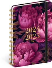 Notique Špirálový 18-mesačný diár Petito – Fialové kvety 2024/2025, 13 x 18 cm