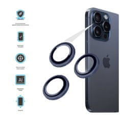 FIXED Ochranná skla čoček fotoaparátů Camera Glass pro Apple iPhone 15 Pro/15 Pro Max, tmavě modrá (FIXGC2-1202-DRBL)