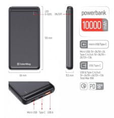 ColorWay powerbanka/ 10 000mAh/ USB QC3.0/ USB-C Power Delivery 18W/ Micro-USB/ Čierna