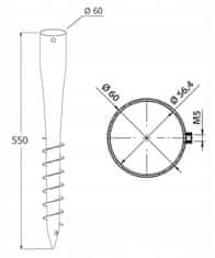 DOMAX Dáždnik tyč základňa oceľ 60x550mm šnek