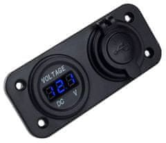 Verk Vodeodolná zásuvka 2xUSB, voltmeter do auta