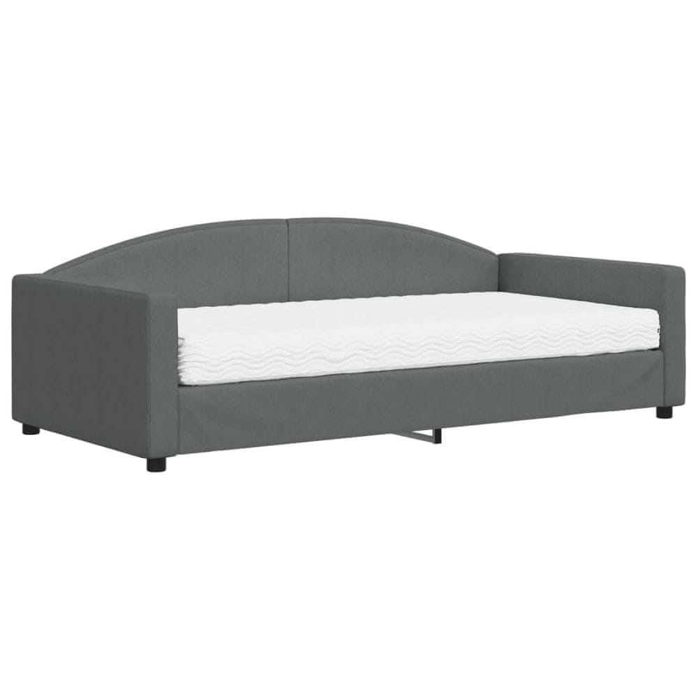 Vidaxl Denná posteľ s matracom tmavosivá 100x200 cm látka