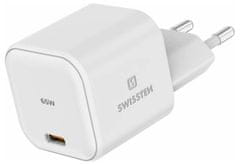 SWISSTEN Sieťový Adaptér GaN 1x USB-C 65W PD Biely
