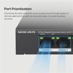 Mercusys MS108GP - 8portový gigabitový stolný switch so 7 portami PoE+, 8× 10/100/1000 Mbps RJ45 portov