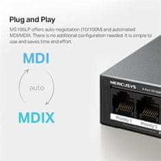 Mercusys MS106LP - 6portový stolný switch 10/100 Mb/s so 4 portami PoE+