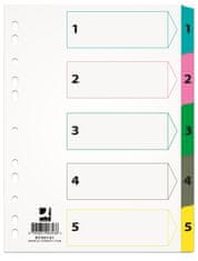Q-Connect Papierový rozlišovač - A4, biely s farebným okrajom, 1-5