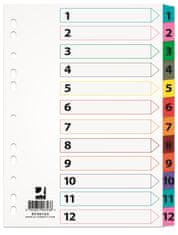 Q-Connect Papierový rozlišovač - A4, biely s farebným okrajom, 1-12
