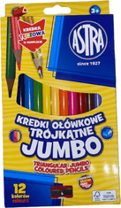 Astra Trojhranné pastelky 12ks Jumbo s strúhadlom (vrátane viacfarebnej pastelky)