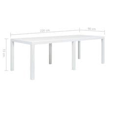 Vidaxl Záhradný stôl biely 220x90x72 cm plastový s ratanovým vzhľadom