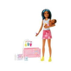 Mattel Bábika Barbie Skipper opatrovateľka s modrým melírom + bábätko, doplnky