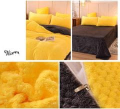 HOME & MARKER® Mäkká plyšová obojstranná posteľná bielizeň (2x obliečka na vankúš, 1x obliečka na perinu, 1x plachta) – žltá/sivá | FLEECEDREAM