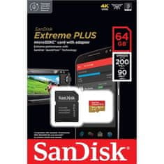 SanDisk Pamäťová karta Micro SDXC Extreme Plus 64GB UHS-I U3 (200R/ 90W) + adapter