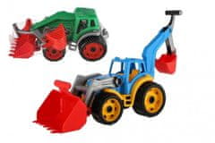 Traktor / nakladač / bager sa 2 lyžicami plast na voľný chod 2 farby v sieťke