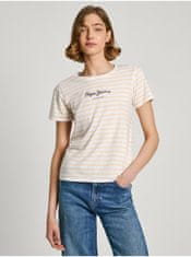 Pepe Jeans Žlto-biele dámske pruhované tričko Pepe Jeans XS