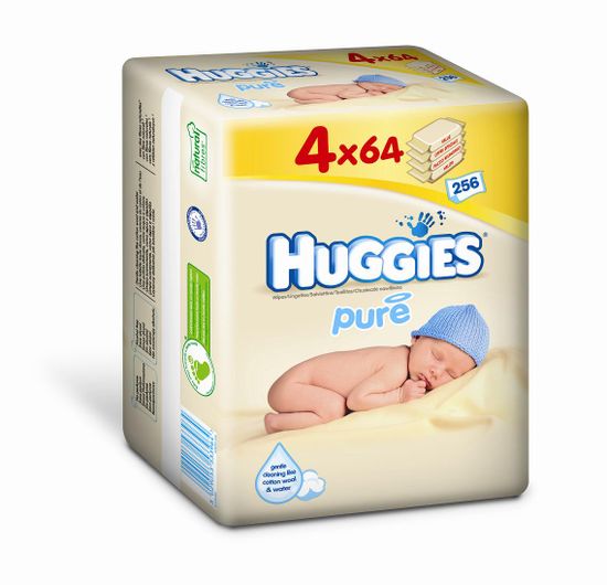 Huggies vlhčené obrúsky Pure Quatro Pack 64x4 ks