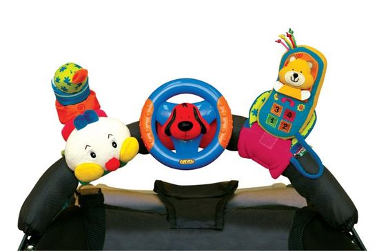 K´s Kids 3 veselé hračky na prichytenie suchým zipsom - telefón, volant, stonožka