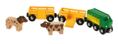 Poľnohospodársky vlak pre prepravu zvierat s 2 vagónikmi, kravou, koňom