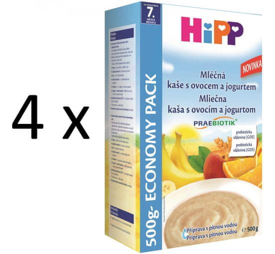 HiPP Mliečnoobilná kaša s ovocím a jogurtom 500g (3+1 zdarma)