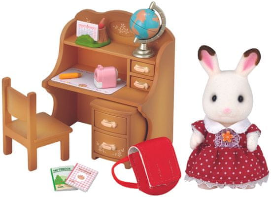Sylvanian Families Nábytok chocolate králikov - sestra pri písacom stole so stoličkou