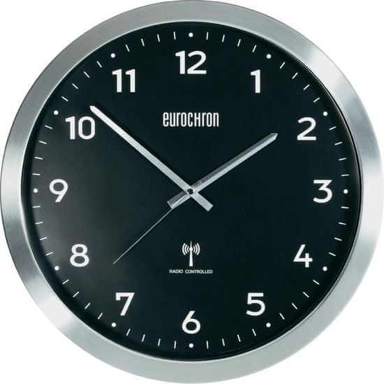 Eurochron Hliníkové nástenné DCF hodiny EFWU 2601, 38 cm, čierna