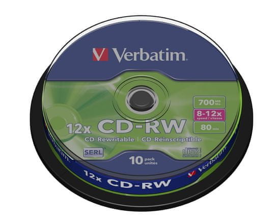 VERBATIM CD-RW 80 8-12x spindl 10pck/BAL (43480)