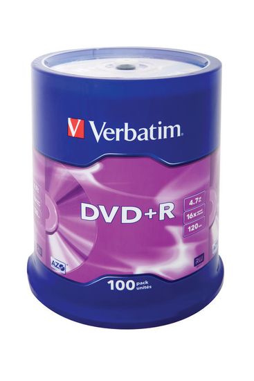 VERBATIM DVD+R 4,7GB 16x spindle 100pck/BAL (43551)
