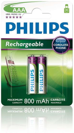 Philips AAA 2ks 800mAh Rechargeables (R03B2A80/10)