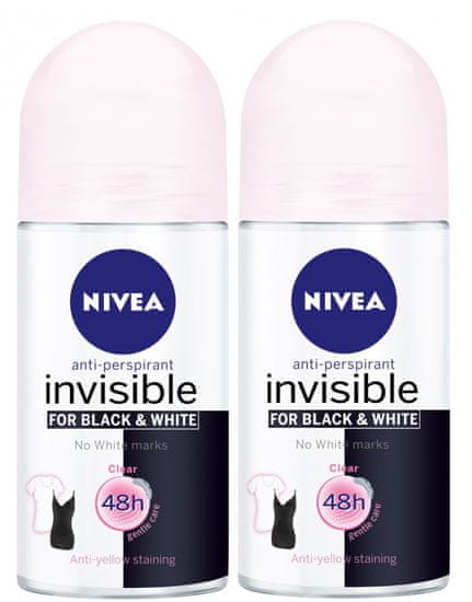 Nivea Guľôčkový antiperspirant Invisible for Black & White Clear 2 x 50 ml