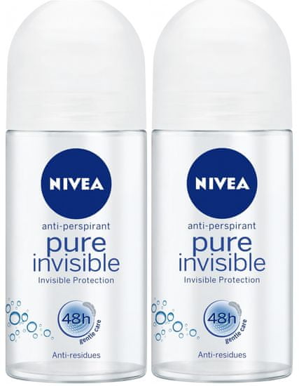 Nivea Guľôčkový antiperspirant Pure Invisible 2 x 50 ml