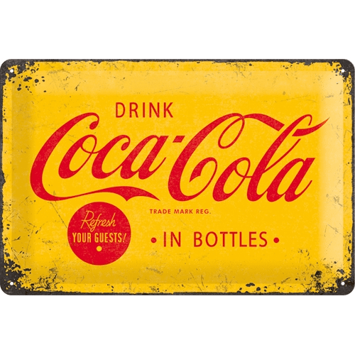Postershop Plechová tabuľa 20x30 cm Coca-Cola (Žlté logo)