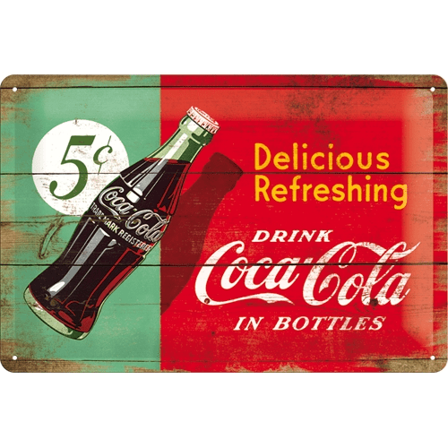 Postershop Plechová tabuľa 20x30 cm Coca-Cola (Dvojfarebná)