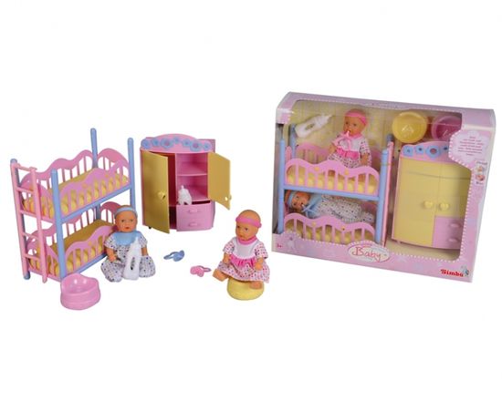 SIMBA MNB Detská izba + 2 bábiky (pije + ciká) 12 cm