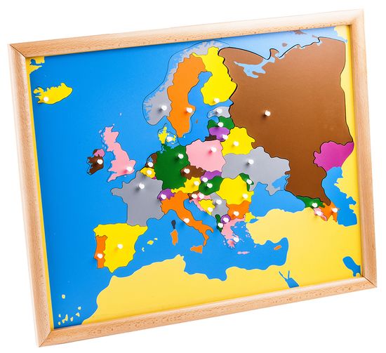 Montessori Puzzle – mapa Európy - rámik z bukového dreva