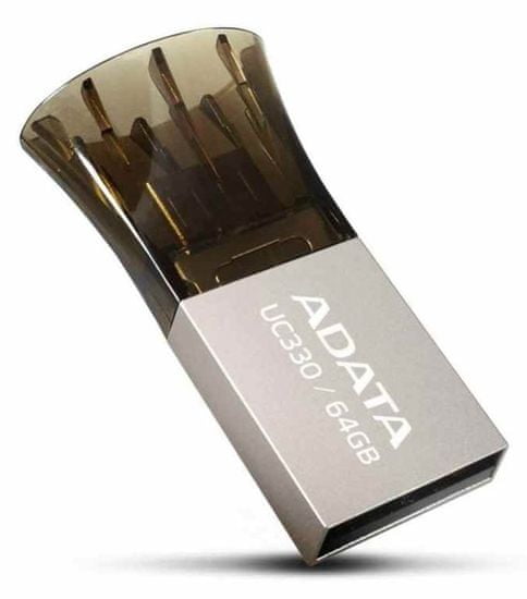 A-Data UC330 64GB, USB 2.0 + micro USB, stříbrný