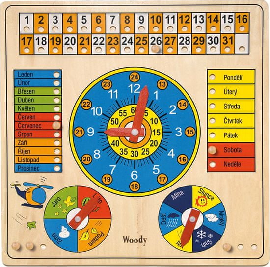 Woody Viacúčelový kalendár s hodinami a barometrom