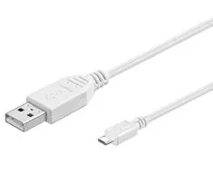 PremiumCord USB 2.0 A-Micro B kábel, M/M, 0,2 m, biela