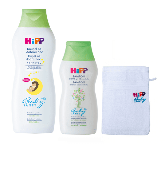 HiPP HiPP Babysanft Pena do kúpeľa "Na dobrú noc" 350 ml + Jemný šampón 200ml + žinka zadarmo