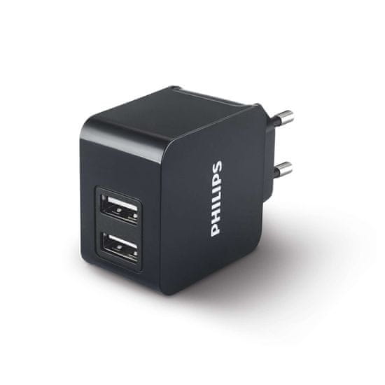 Philips cestovná nabíjačka 2 USB, 3.1 A, čierna