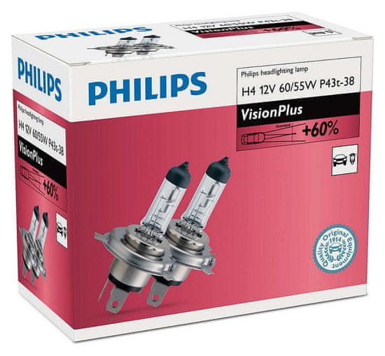 Philips VisionPlus H4, 12 V, 60/55 W, 2 ks