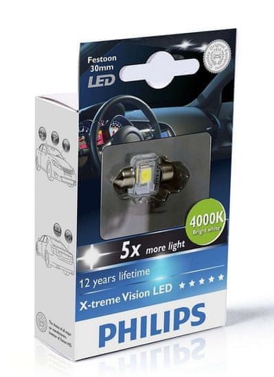 Philips X-tremeVision LED C5W 30 mm, jasná biela, 4000 K, 1 ks