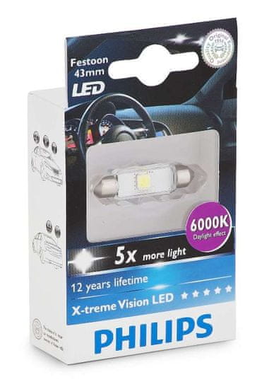 Philips X-tremeVision LED C5W 43 mm, denné svetlo, 6000 K, 1 ks