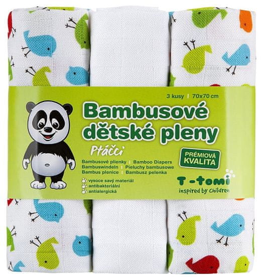 T-tomi Bambusové plienky, sada 3 kusov, Vtáčiky