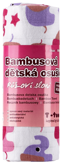 T-tomi Bambusová osuška, 1 kus, Ružové slony