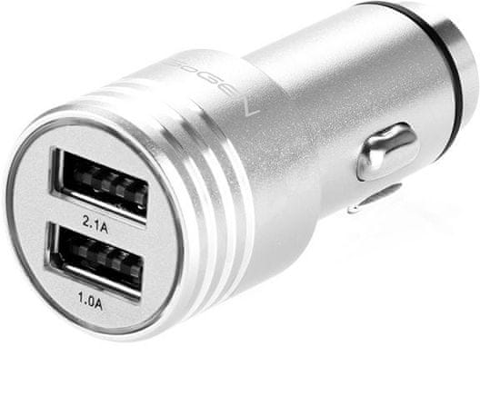 GoGEN Autonabíječka s kovovým bezpečnostním hrotem, 2 x USB, kov, stříbrná