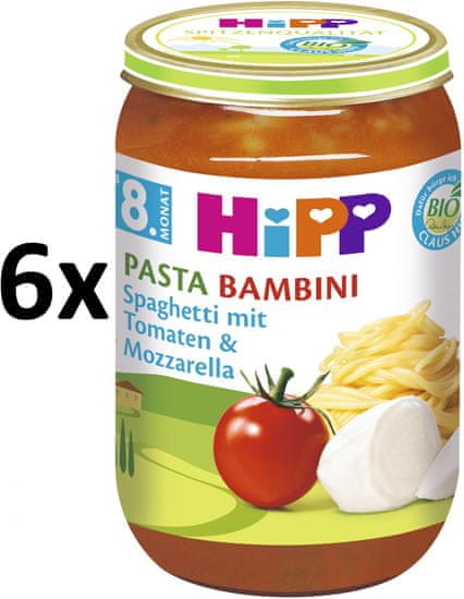 HiPP BIO Paradajky sa špagetami a mozzarellou- PASTA BAMBINI - bezmäsitý príkrm - 6 x 220g