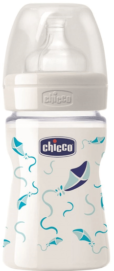 Chicco Fľaša sklo 150ml silik. cumlík, 0+