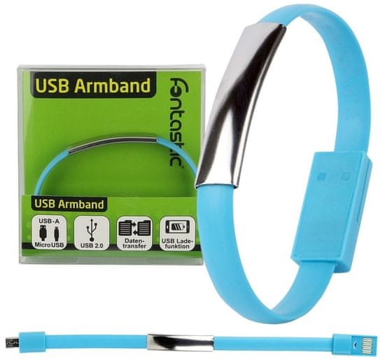 Fontastic Datový kabel micro USB a elegantní náramek BRACELET, 20 cm, modrý