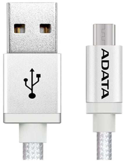A-Data kábel Micro USB, pletený, 1 m, strieborný